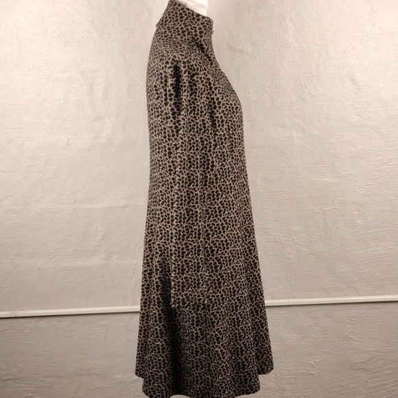 Samuel Dong Tan Black Leopard Print Funnel Neck Long Sleeve Midi Coat Dress - Picture 5 of 15